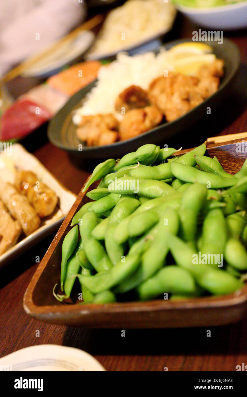 Japanese style assorted dishes at traditional Izakaya Stock Photo