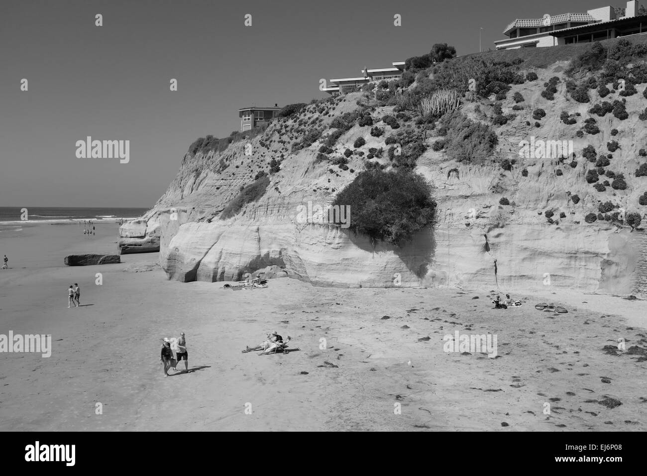 Beach access in Solana Beach, CA with concrete stairs to the sand Stock