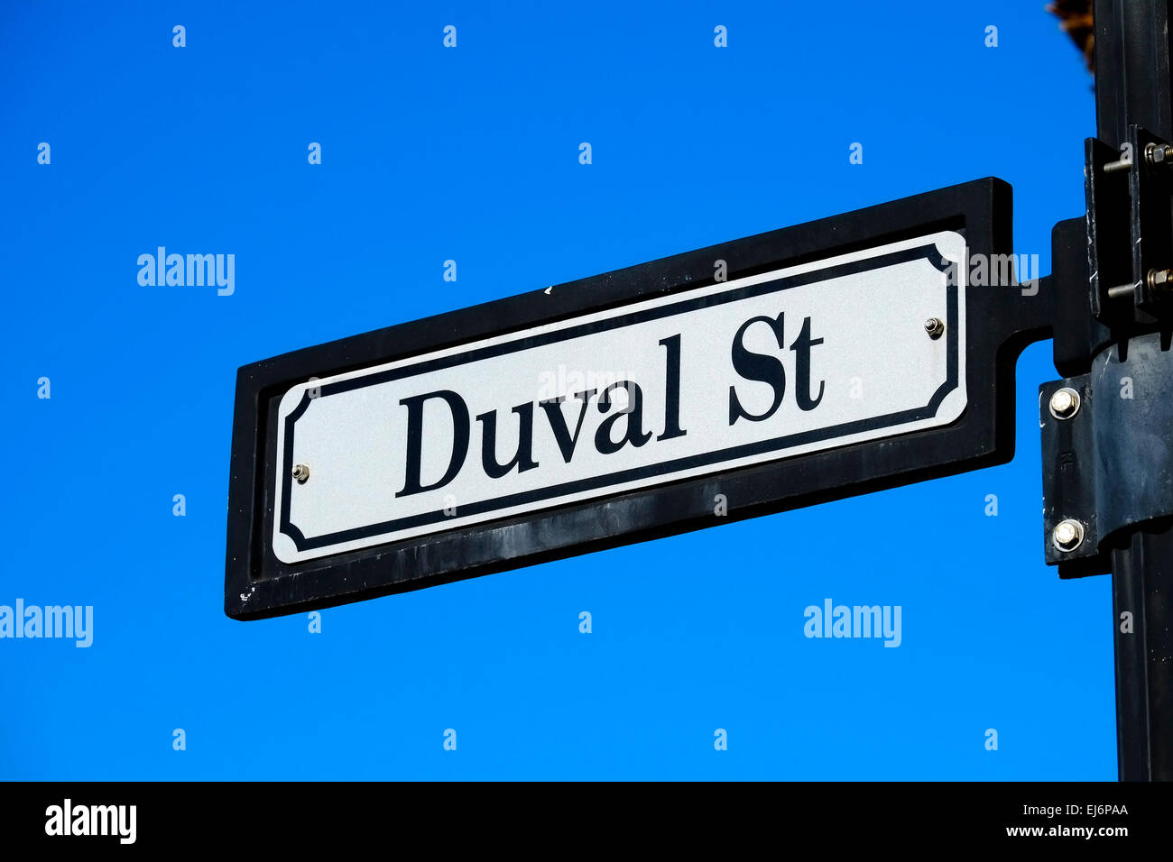 Duval Street Sign (Main Street) Key West Florida FL destination for Western Carribbean Crusie from Tampa Stock Photo