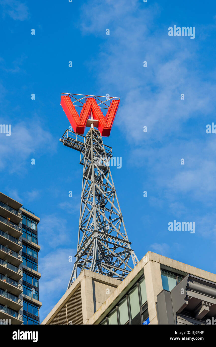The Woodwards revolving W sign, DTES, Vancouver, British Columbia