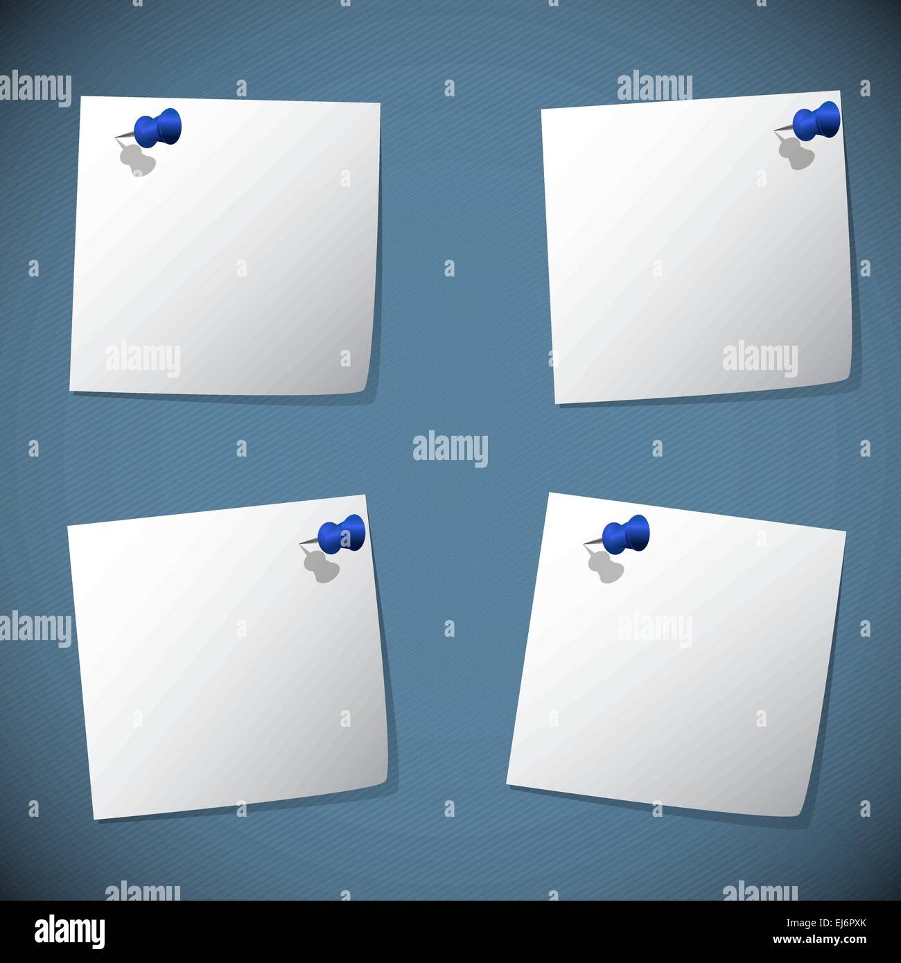 Square note papers with blue pin, stock vector Stock Vector