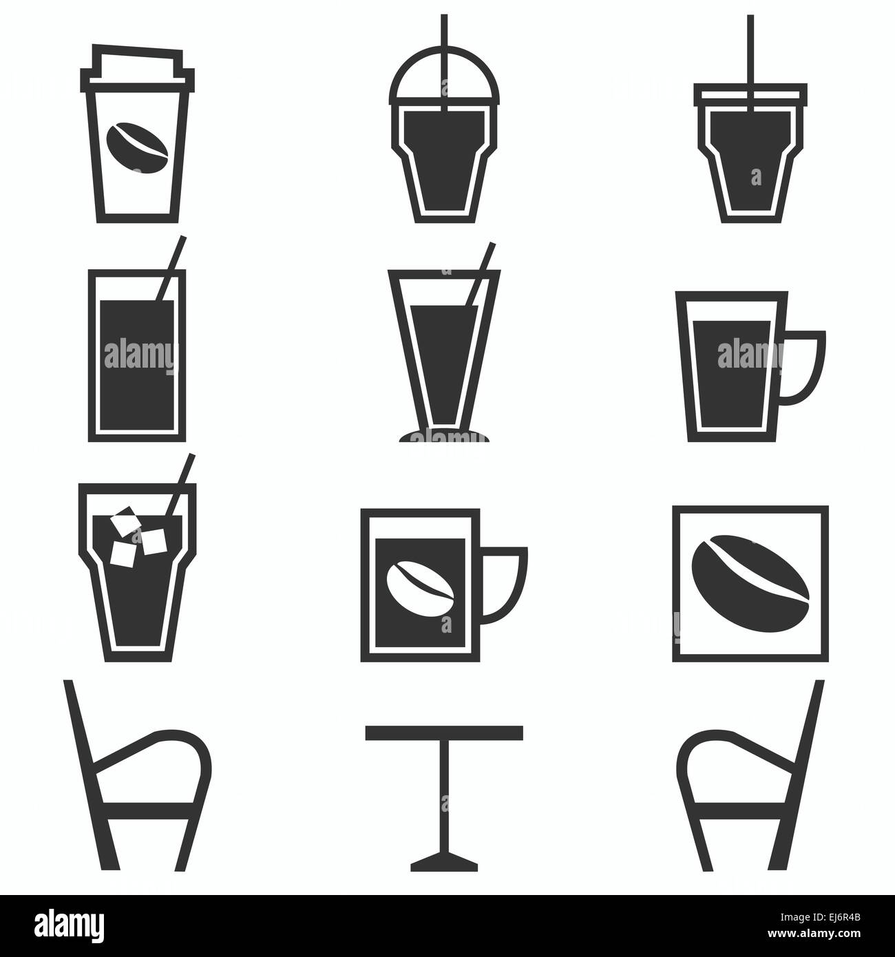 Coffee drinks icons in coffee shop on white background, stock vector