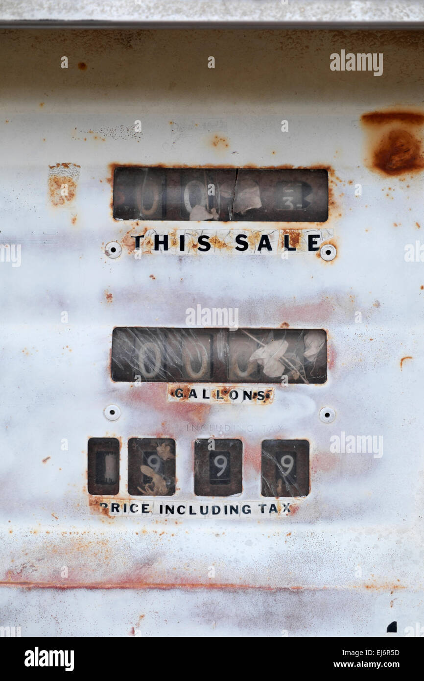 Sale display on an abandoned gas pump at a convenience store near Zapata, Texas, USA. Stock Photo