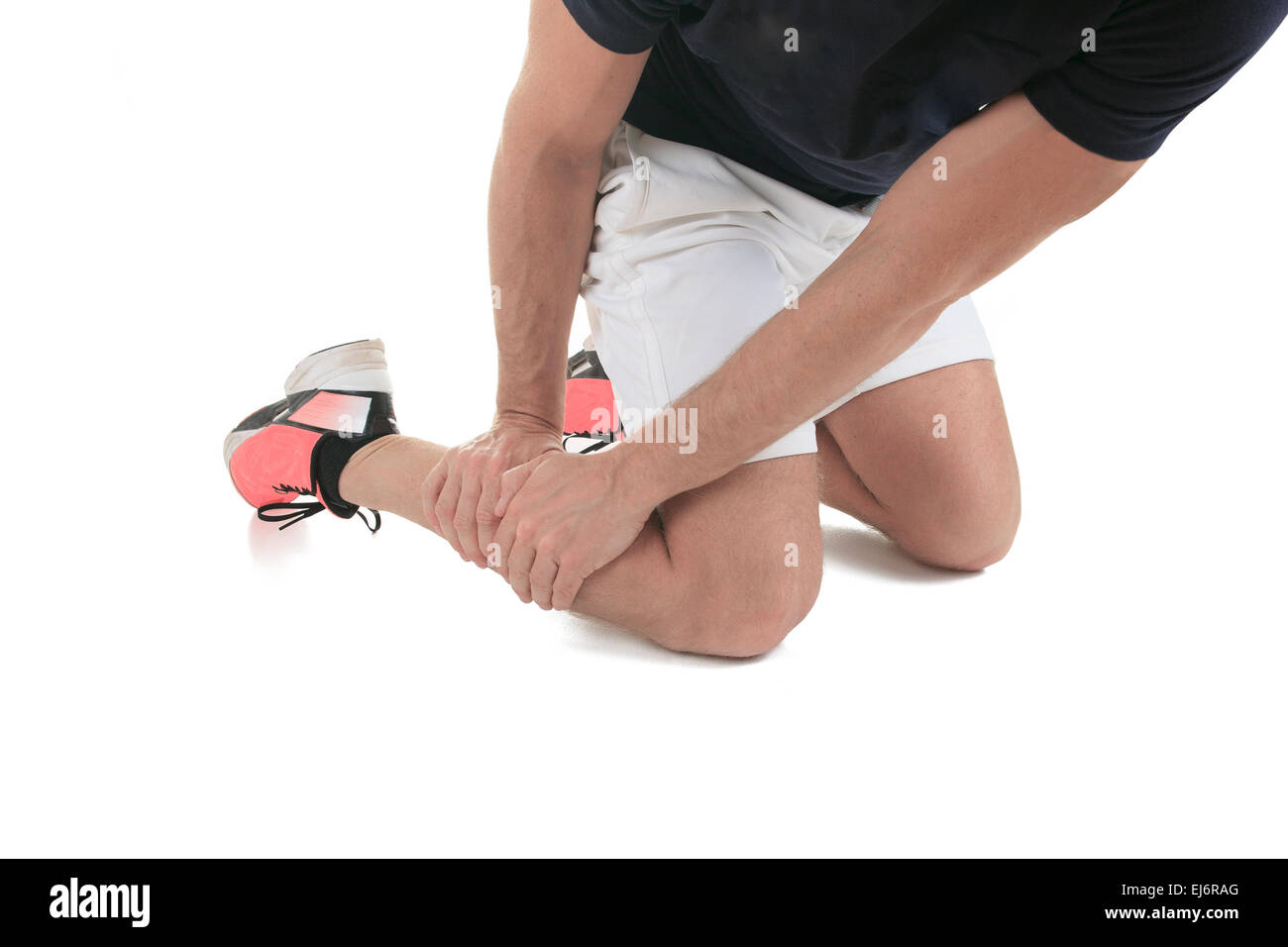 Running physical injury, leg muscle pain in studio Stock Photo