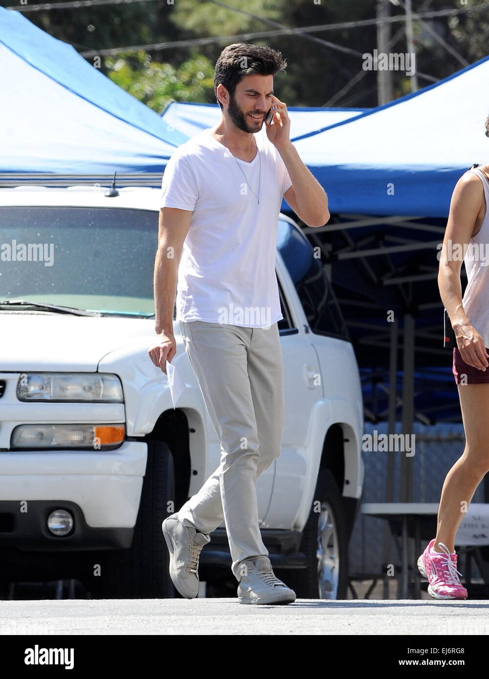 Actor Zac Efron spotted on the set of "We are Your Friends" with his  scruffy face co star Wes Bentley and Emily Ratajkowski filming in Los  Angeles. Featuring: Wes Bentley Where: Los