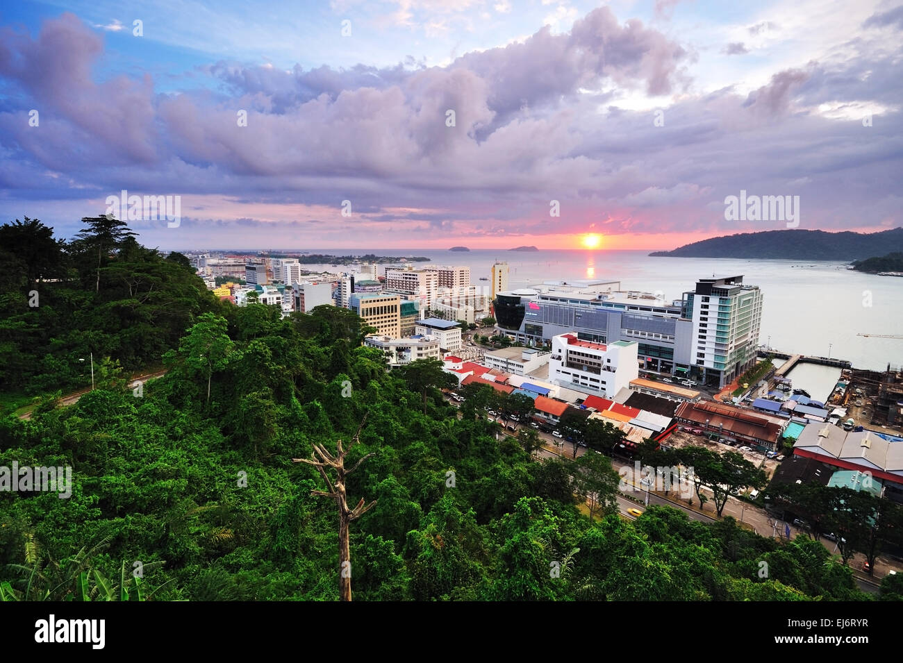 Kota Kinabalu Cityscape at sunset, Sabah Borneo Malaysia Stock Photo