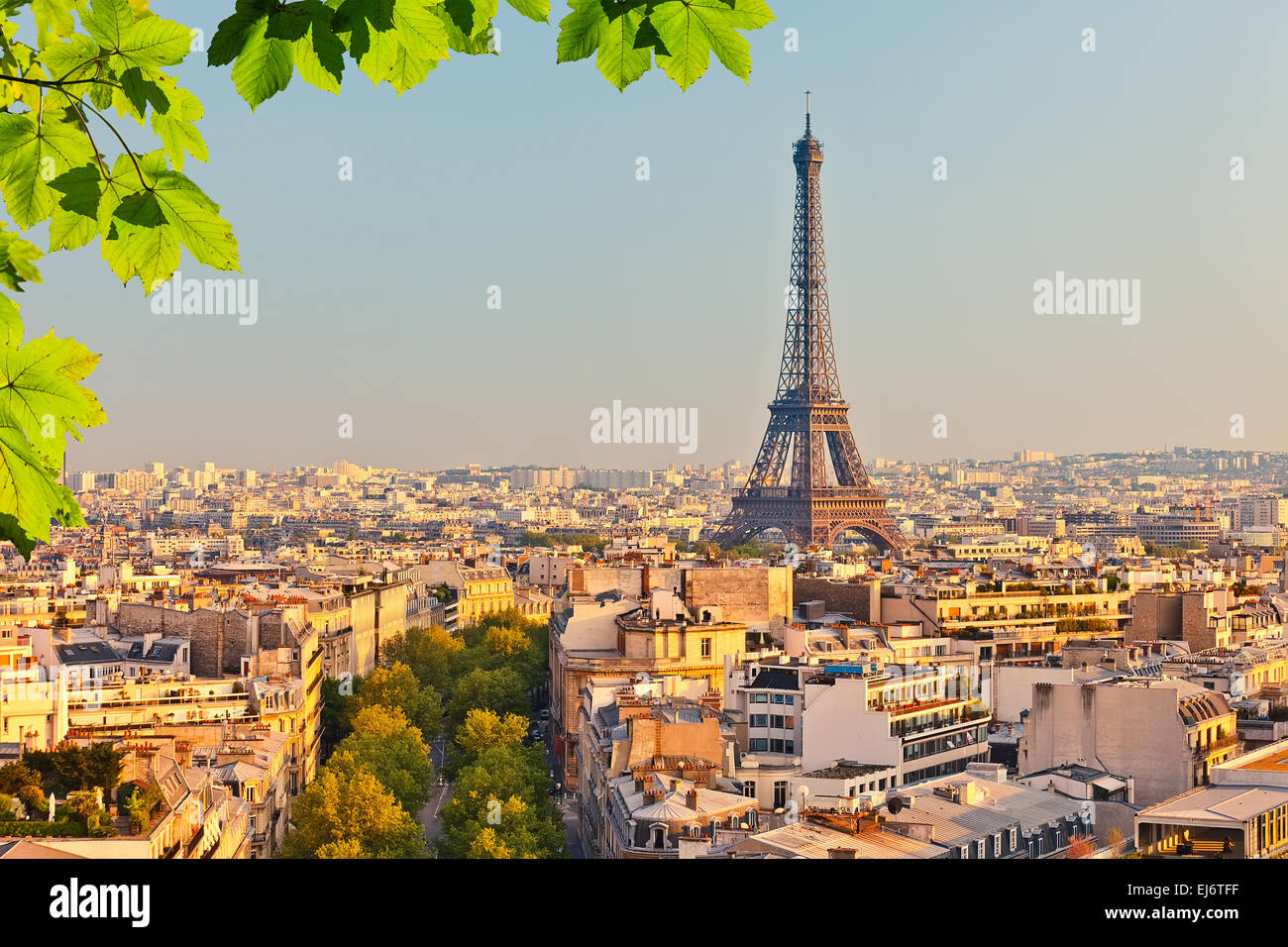 View on Eiffel tower at sunset Stock Photo