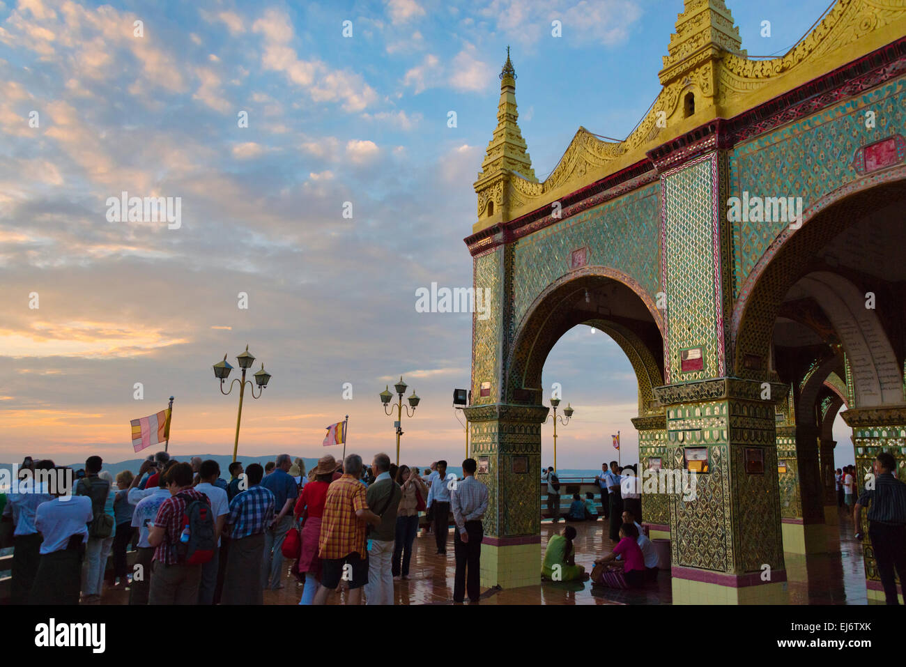 Tourists at Su Taung Pyi (Sutaungpyai) on Mandalay Hill, Mandalay, Myanmar Stock Photo