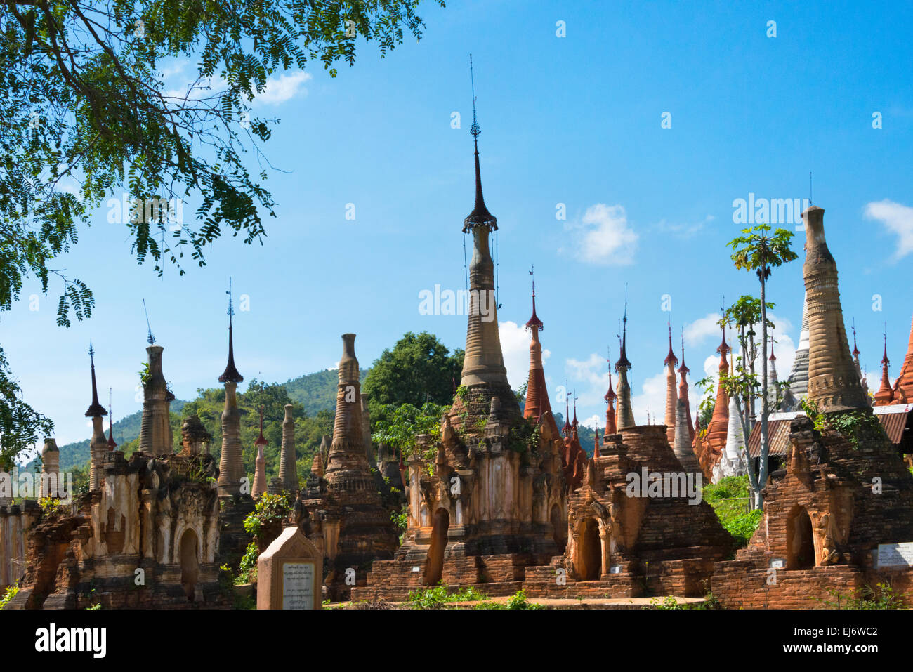 Indein Stupa Complex, Inle Lake, Myanmar Stock Photo