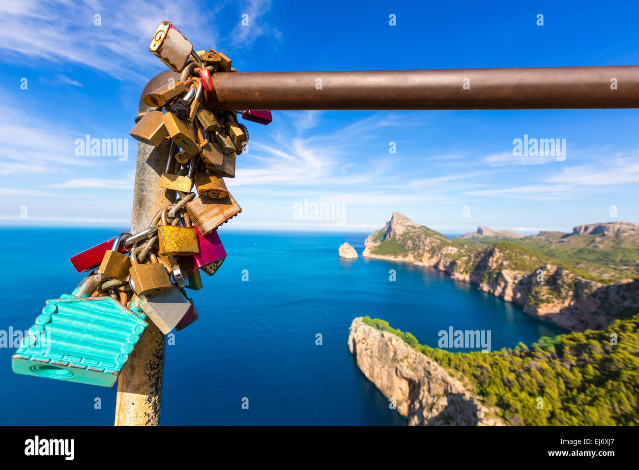 Majorca mirador Formentor Cape in Mallorca island of spain padlocks detail Stock Photo