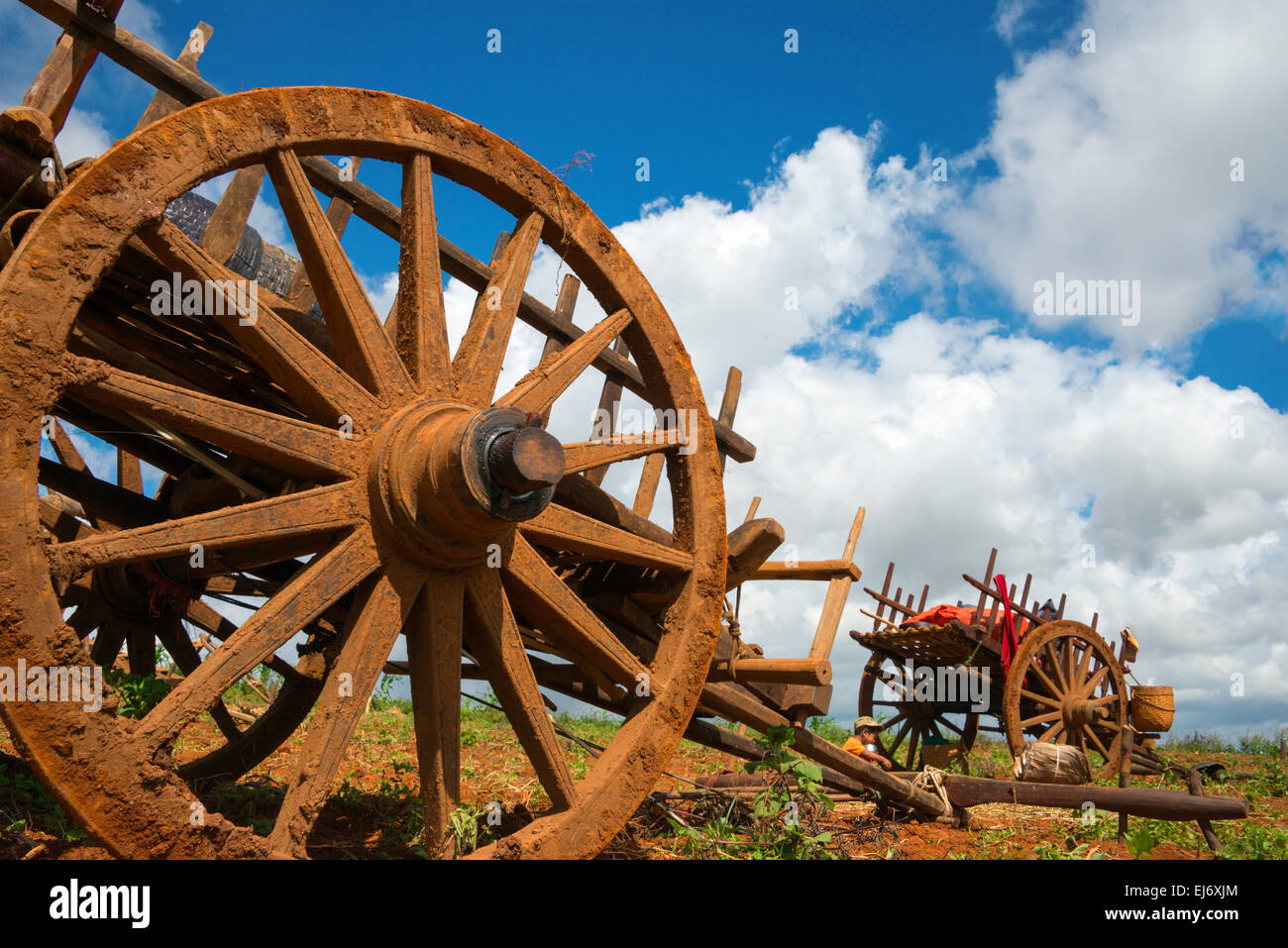 Wheel cart on farmland, Shan State, Myanmar Stock Photo Alamy