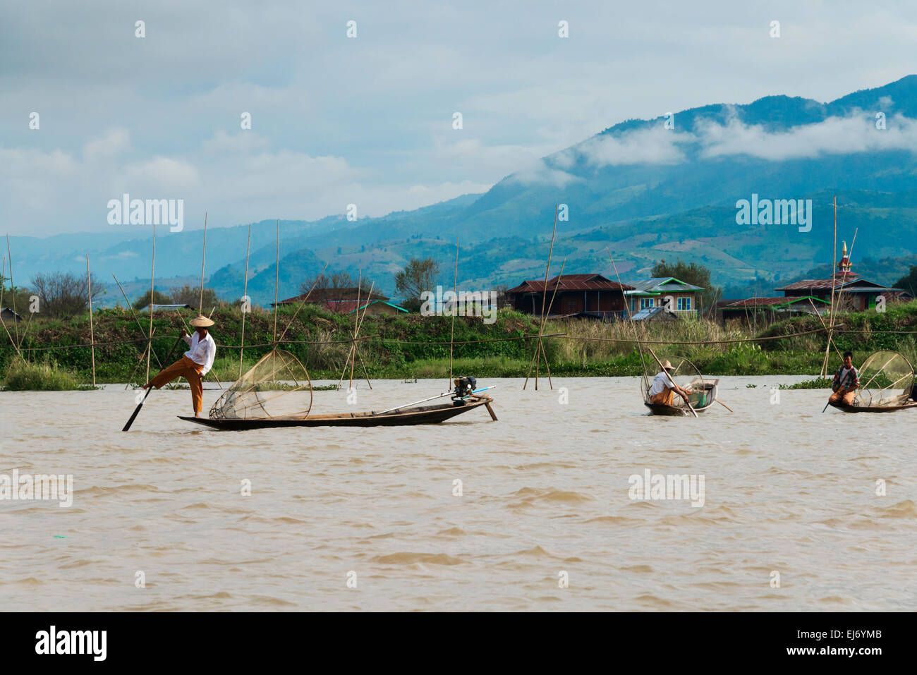 Intha fisherman's boat on Inle Lake, Shan State, Myanmar Stock Photo