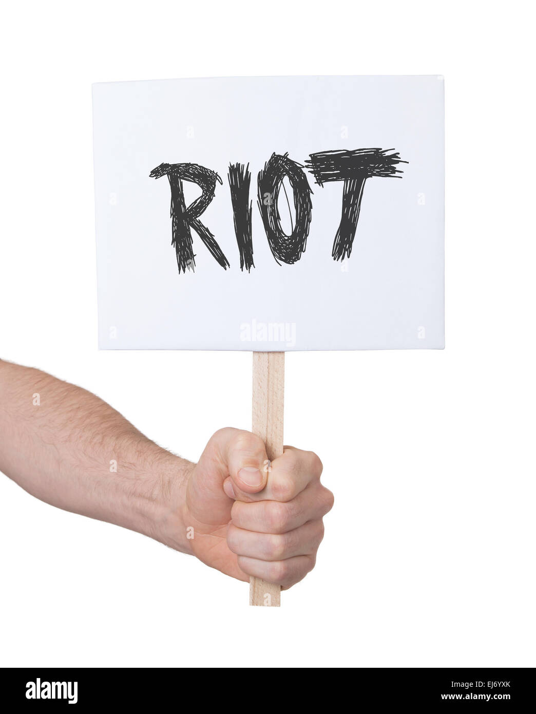 Hand holding sign, isolated on white - Riot Stock Photo