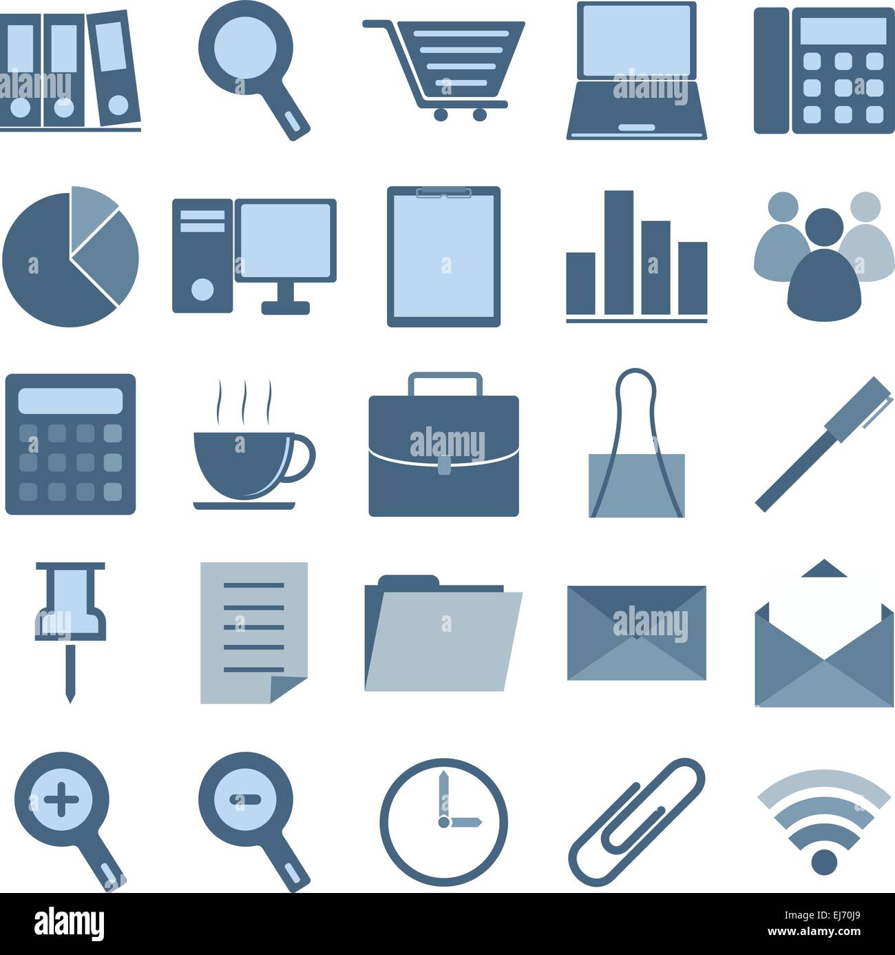 Blue office icons on white background, stock vector Stock Vector Image ...