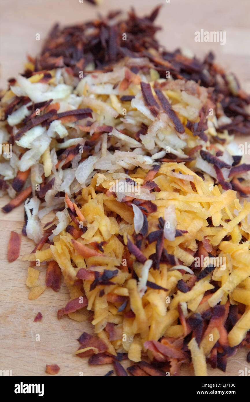 Daucus carota - coloured cultivars of carrot ssshredded for use in carrot cake Stock Photo