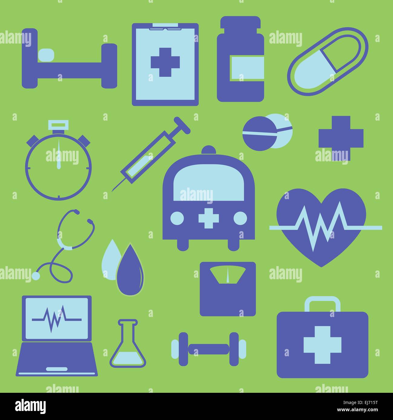 Set of health icons on green background, stock vector Stock Vector ...