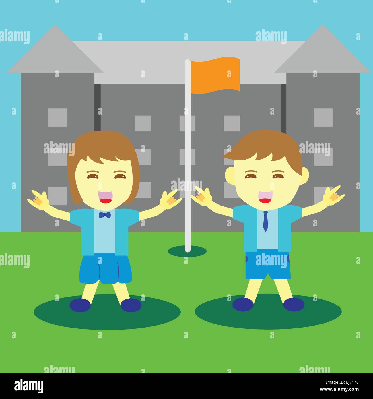 Concept of boy and girl happy time at school, stock vector Stock Vector