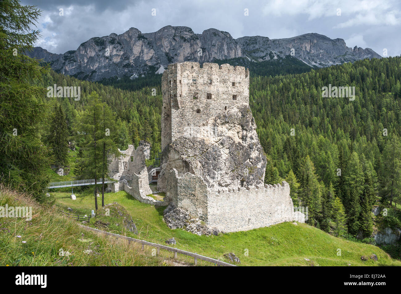 Ruins of Burg Buchenstein Castle, also Burg Andraz Castle, 11th century, below the Falzarego Pass, Livinallongo del Col di Lana Stock Photo