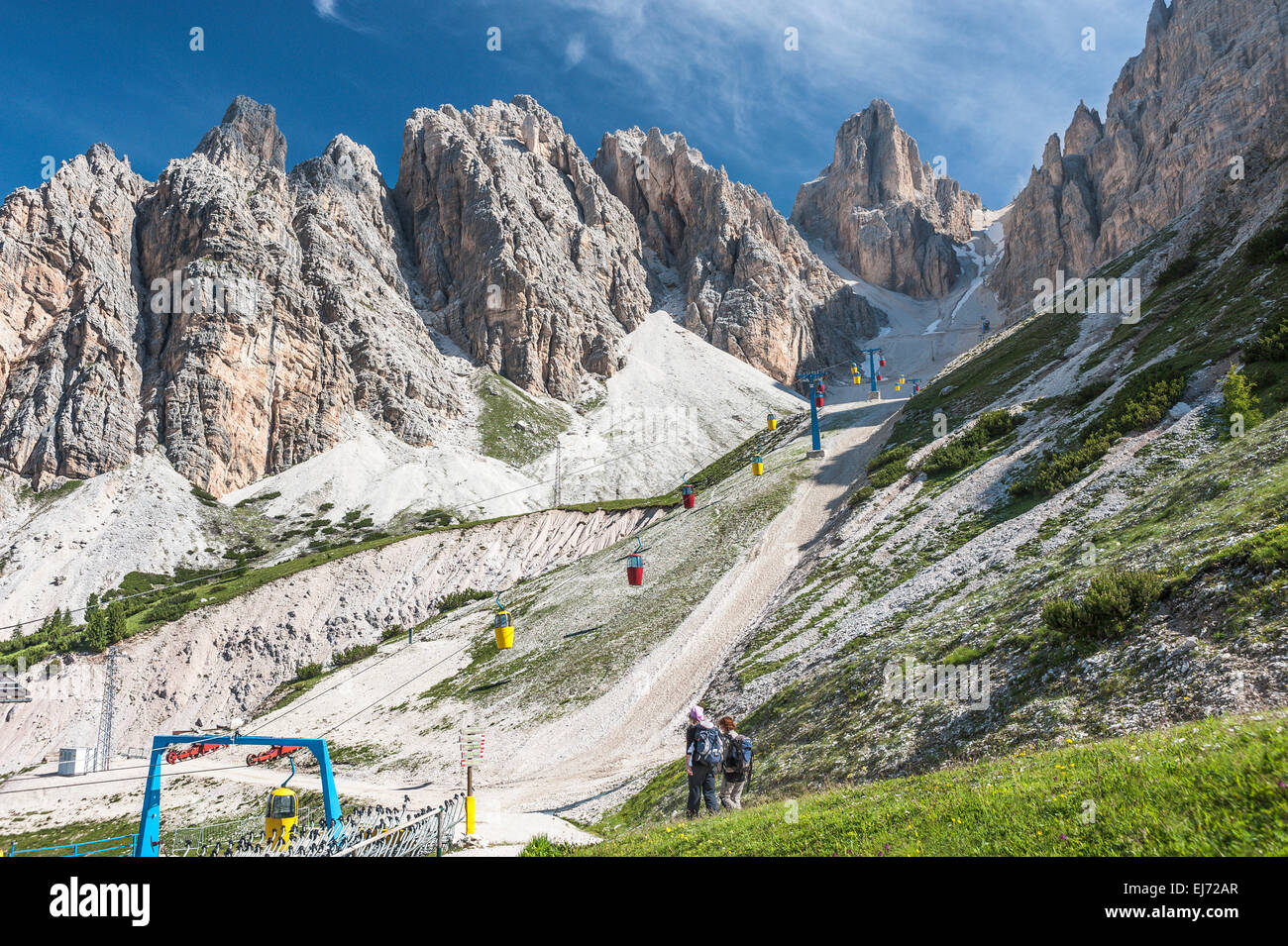 Colourful gondola lift, built in 1956, to Lorenzihütte refuge, 2932 m