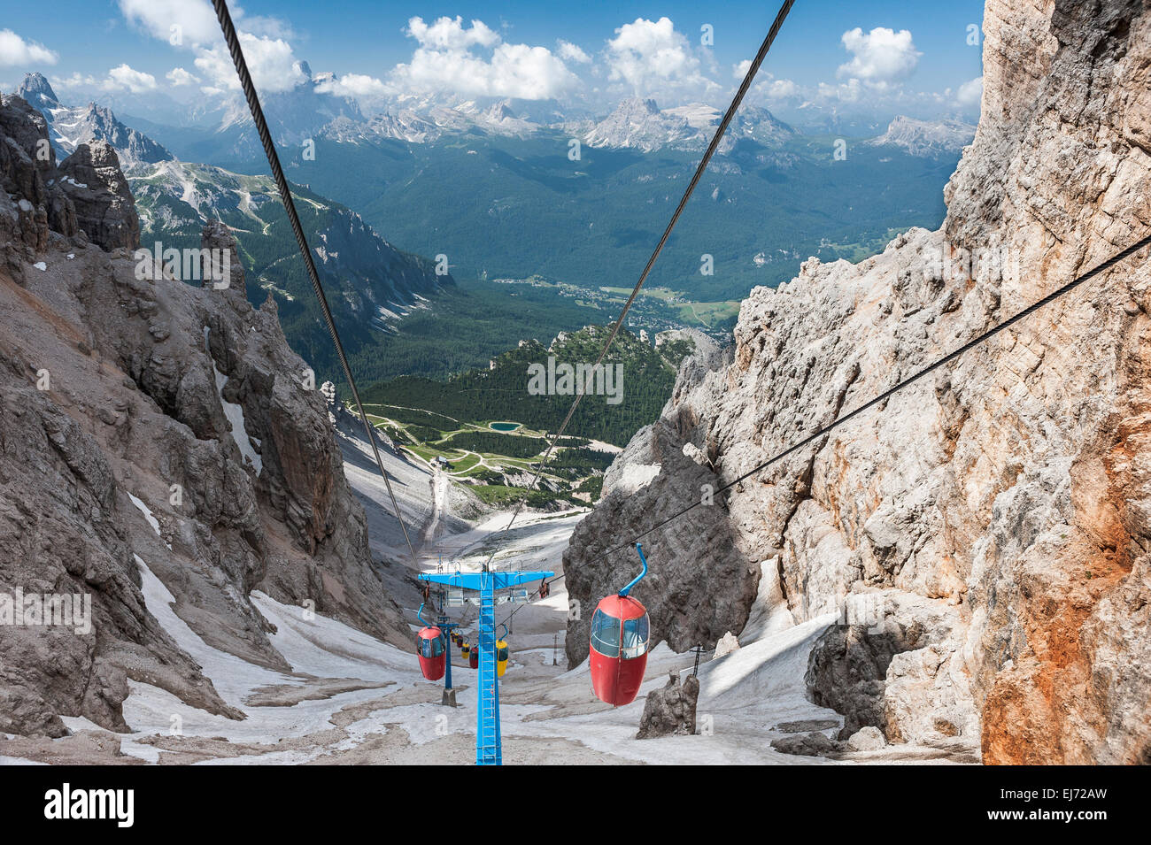 Colourful gondola lift, built in 1956, to Lorenzihütte refuge, 2932 m