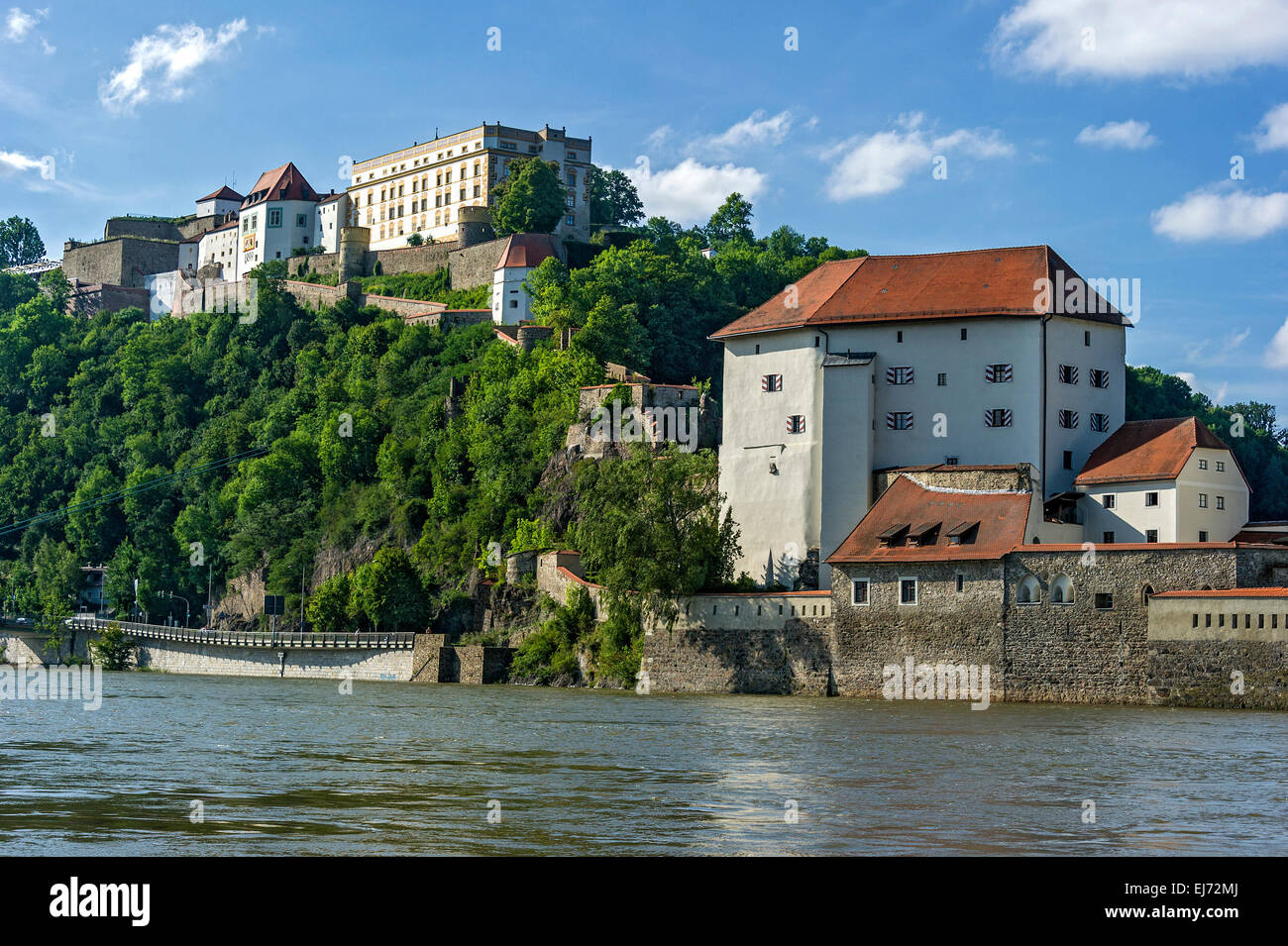 Veste Oberhaus Fortress and Veste Niederhaus Fortress, Danube, historic centre, Passau, Lower Bavaria, Bavaria, Germany Stock Photo