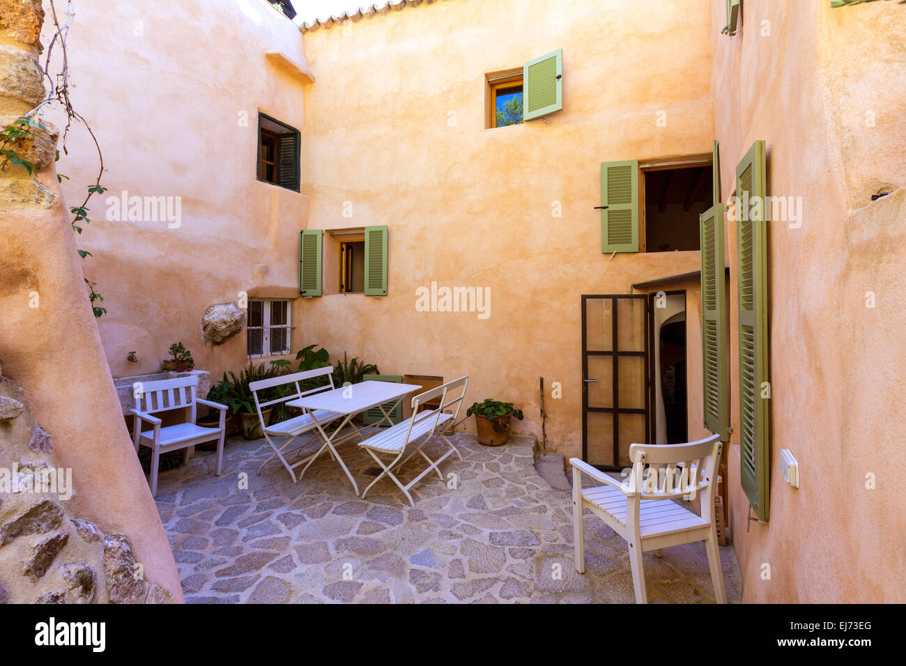 Majorca Balearic house patio in Balearic islands Mediterranean architecture of Mallorca Stock Photo