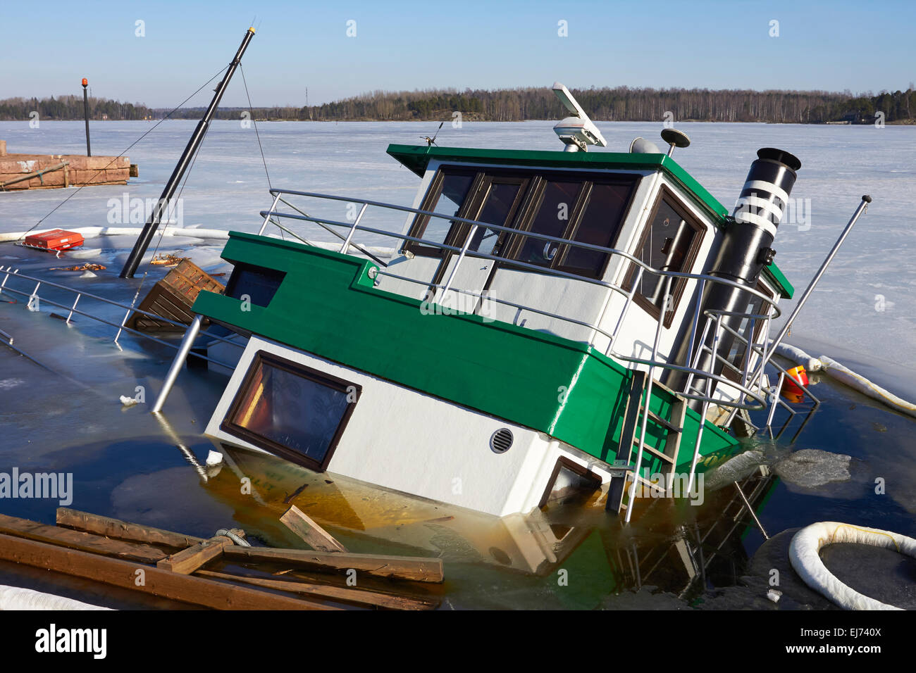 sunken boat at harbour, Lappeenranta Finland Stock Photo