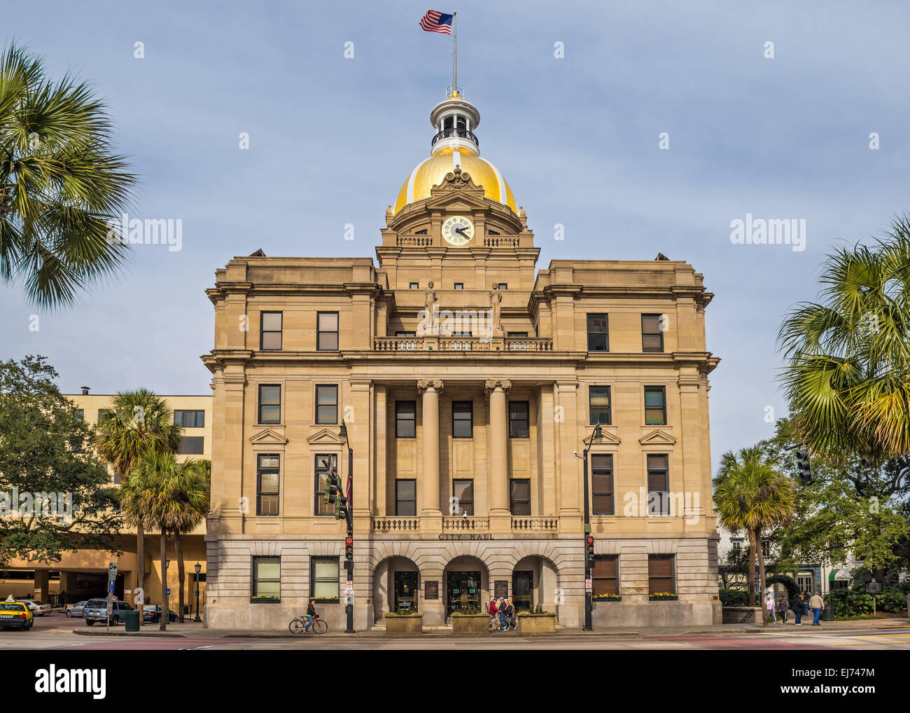 SAVANNAH, GEORGIA - JANUARY 17, 2015 : Savannah's City Hall. With its distinctive dome in 23-karat gold leaf, it is the first bu Stock Photo