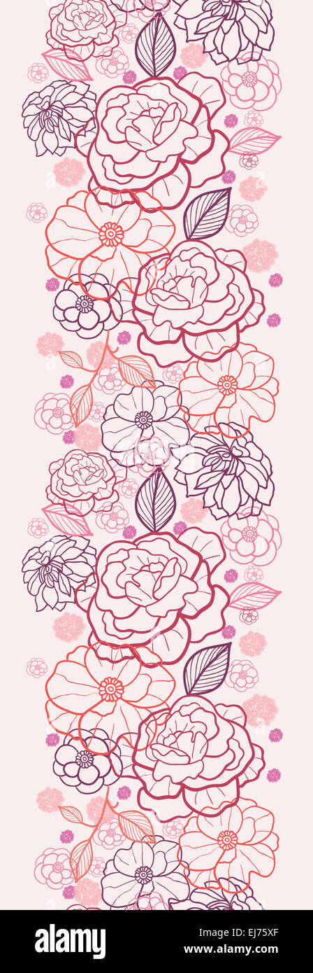 Line art flowers vertical seamless pattern background border Stock ...