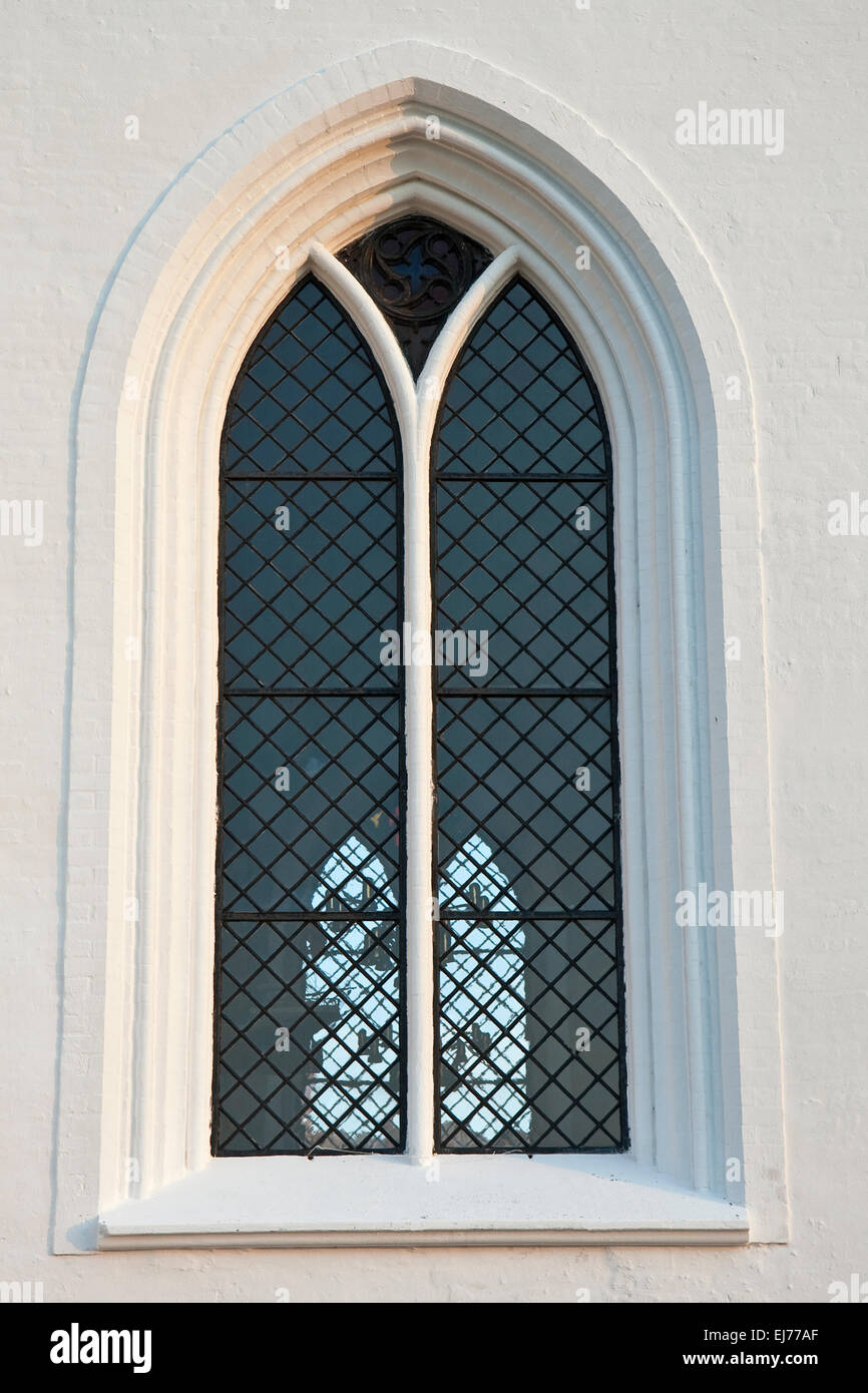 Leaded church window. Shot from Brahetrolleborg Castle, Denmark Stock Photo