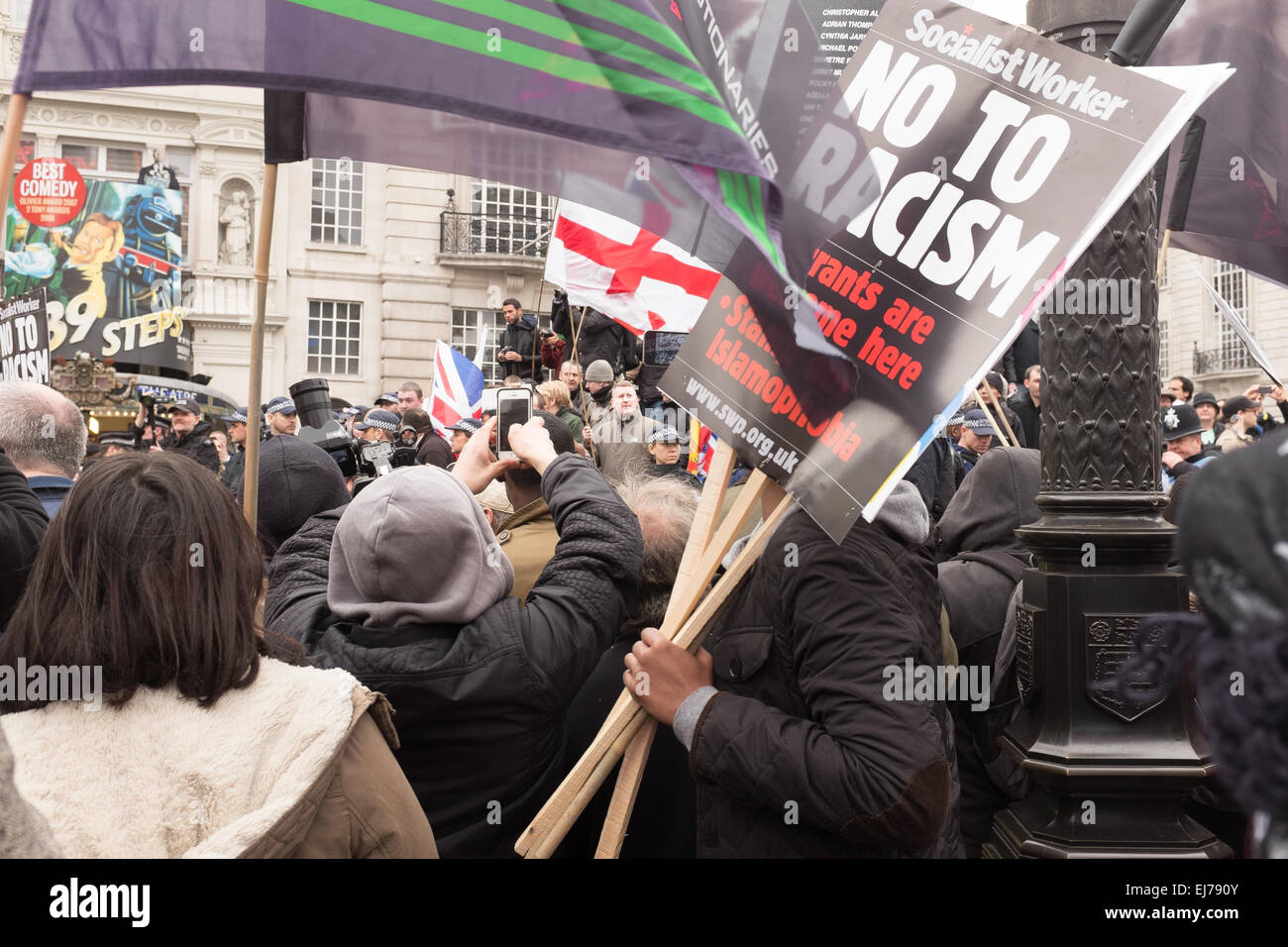 An Anti-racism Demo in London, 21st March 2015. Paul Golding of Britain ...