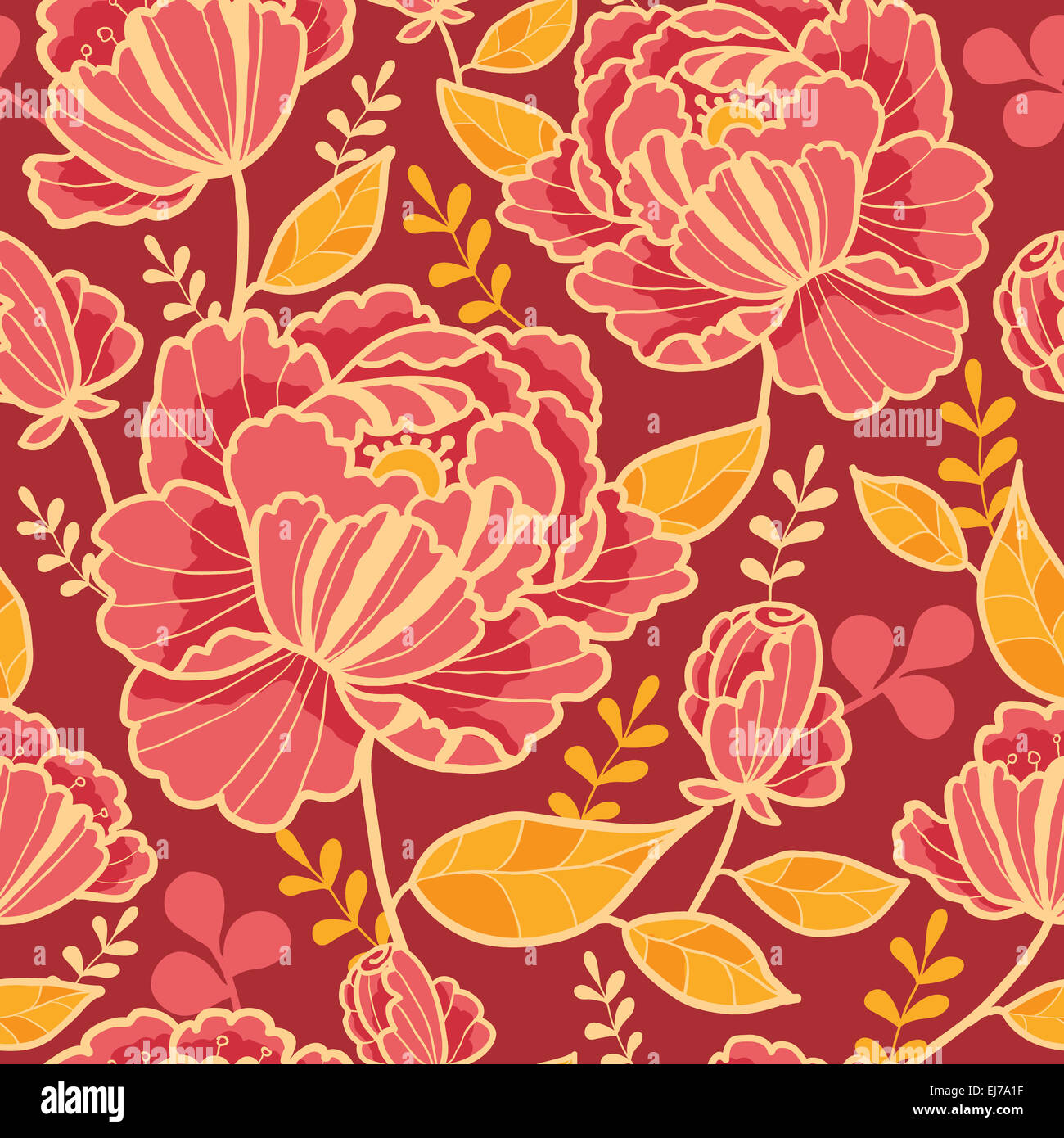 Gold and red flowers seamless pattern background Stock Photo - Alamy