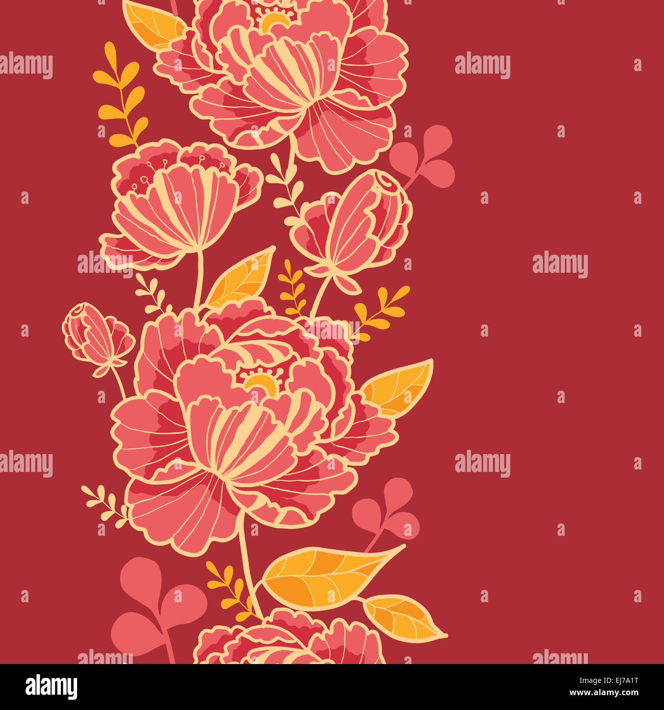 Gold and red flowers vertical seamless pattern border Stock Photo - Alamy