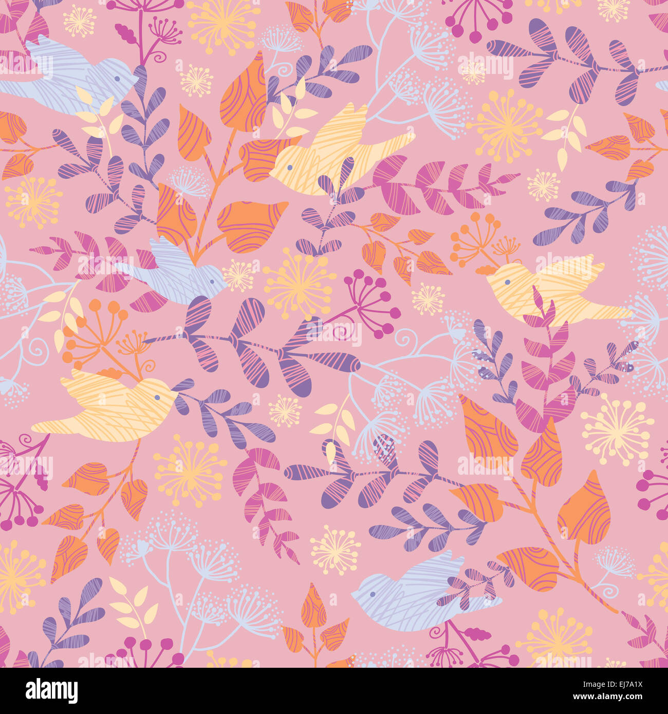 Birds among flowers seamless pattern background Stock Photo - Alamy