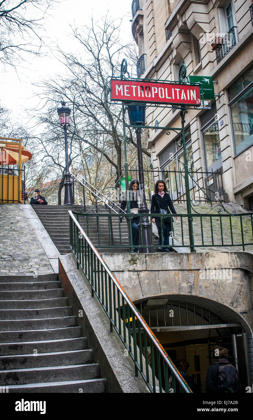 Entry to Metro at the Lamarck station in stairfilled Montmartre