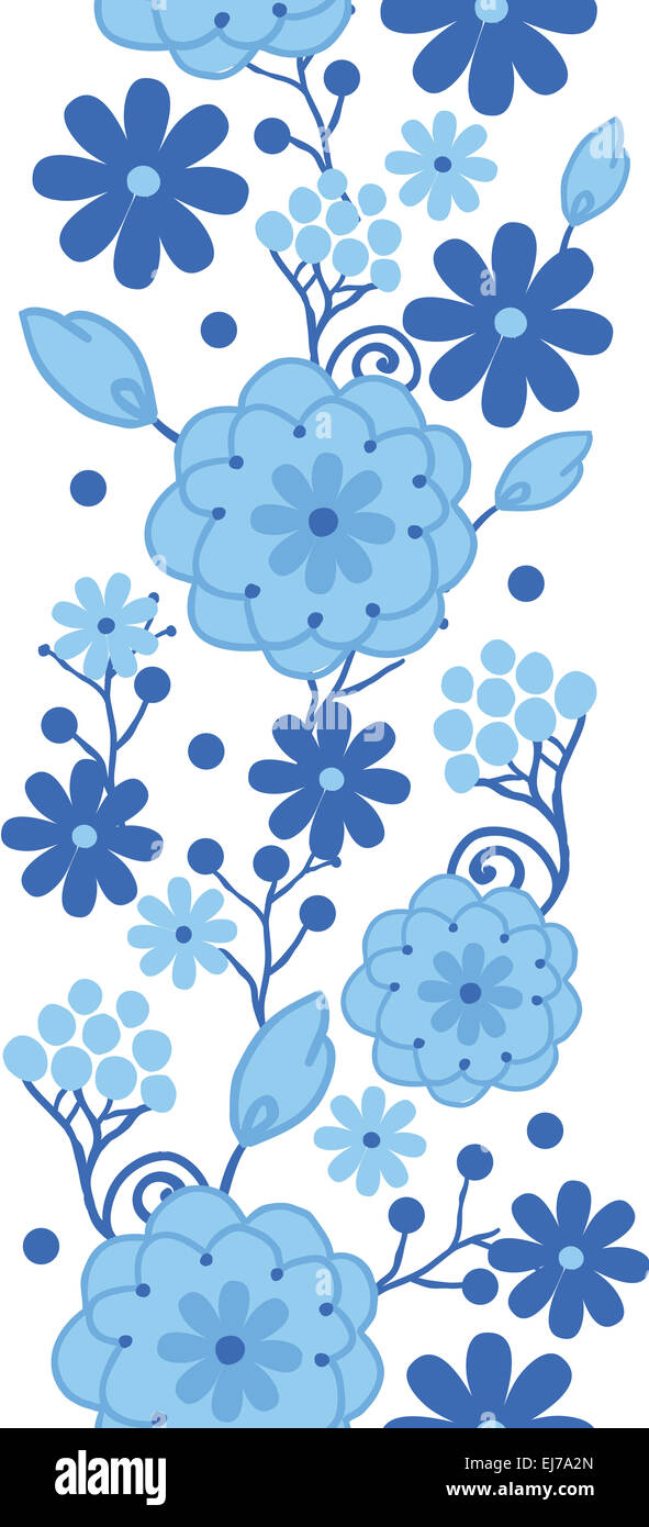 Delft blue Holland flowers vertical seamless pattern border Stock Photo