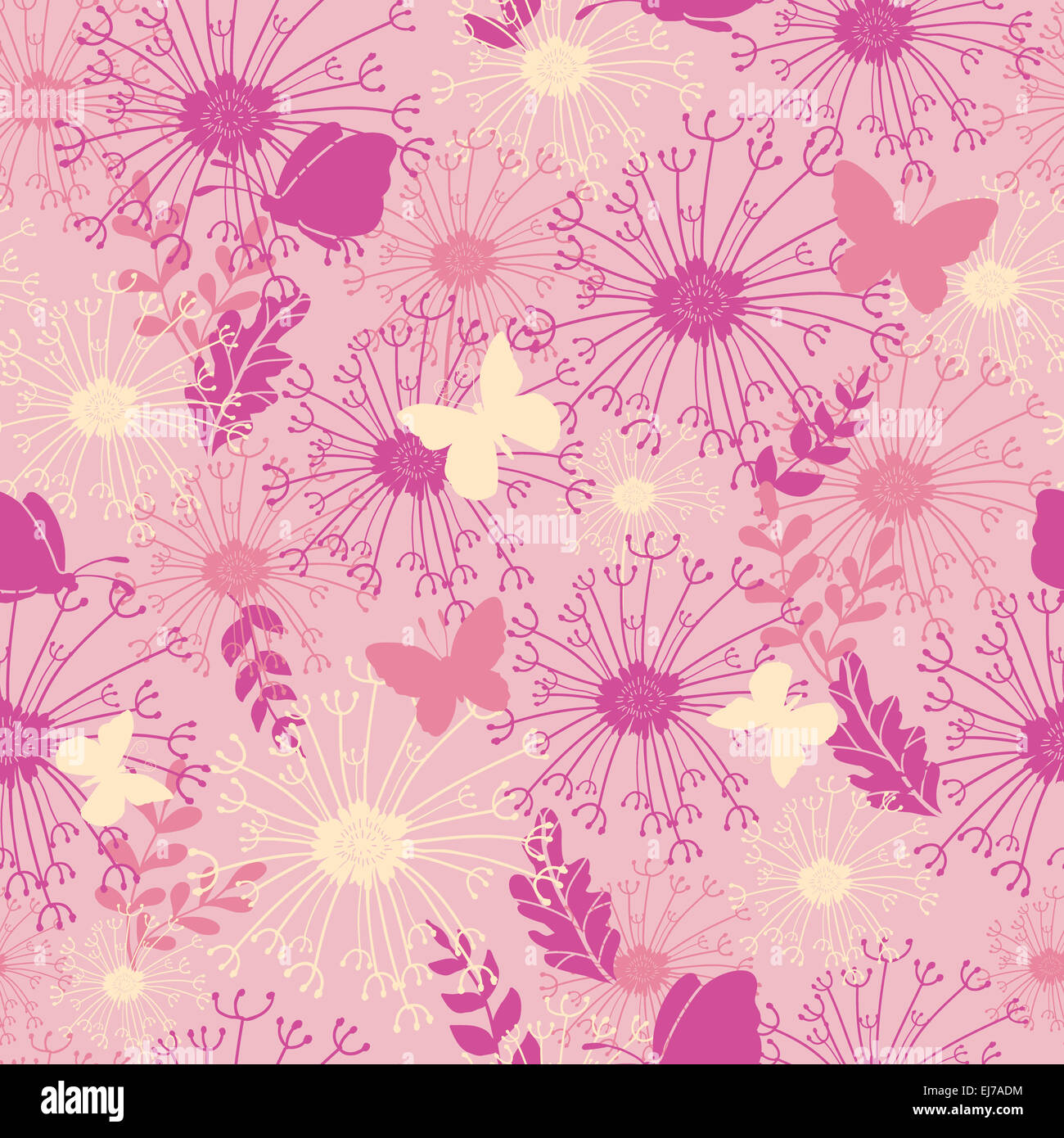 Butterflies in pink garden seamless pattern background Stock Photo - Alamy