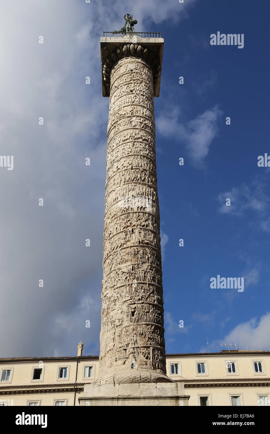 Italy. Rome. Column of Marcus Aurelius. Marcomannics Wars. Erected, 180-196 by Commodus in honour of his father Marcus Aurelius. Stock Photo