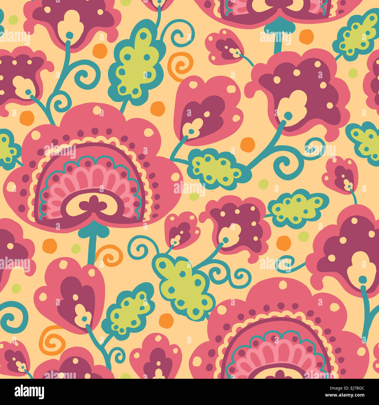 Folk Flowers Seamless Pattern Background Stock Photo - Alamy