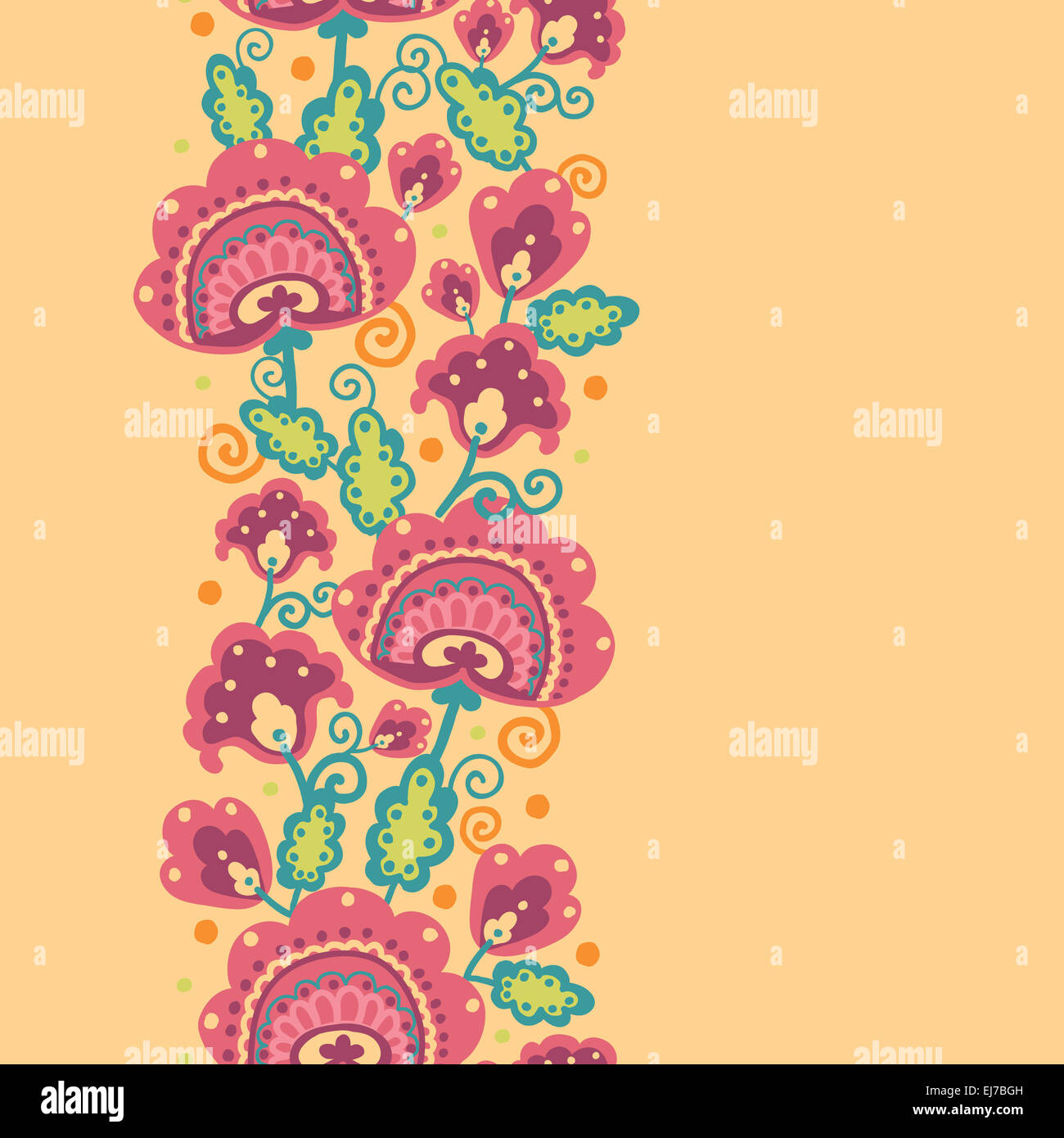 Folk Flowers Vertical Seamless Pattern Background Border Stock Photo ...