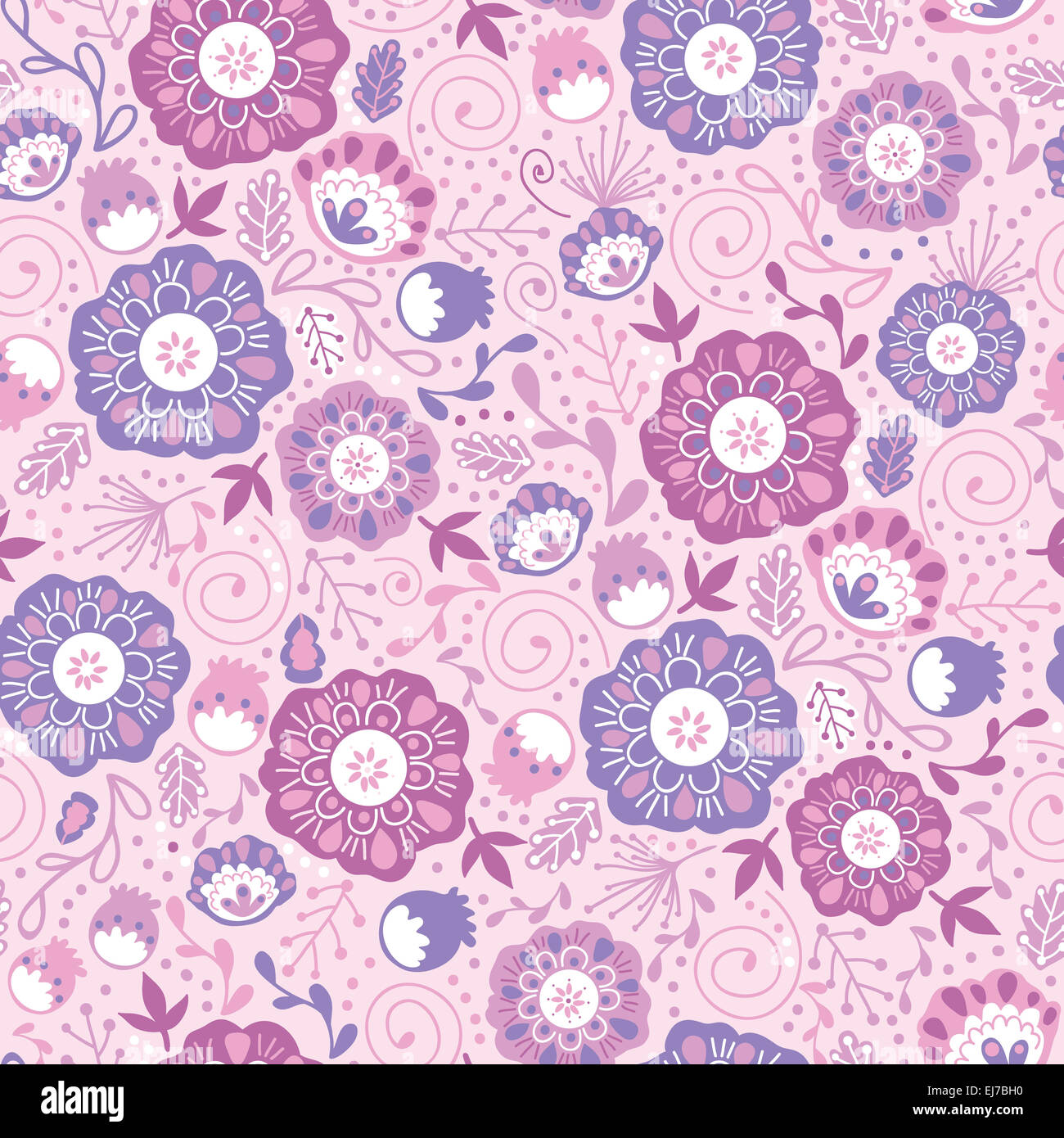 Purple Blossom Flowers Seamless Pattern Background Stock Photo