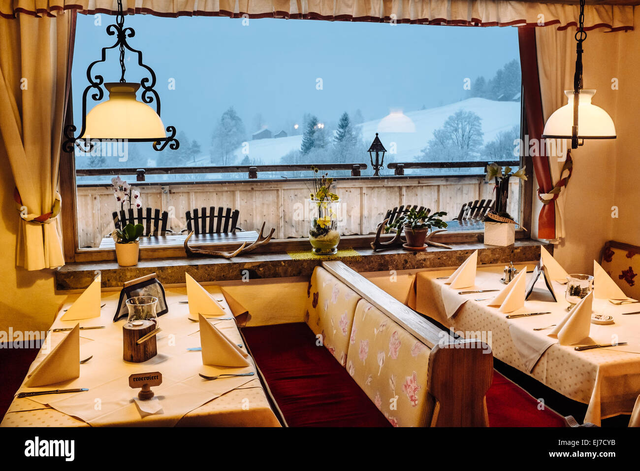 Restaurant , German Alps, Mittenwald Stock Photo