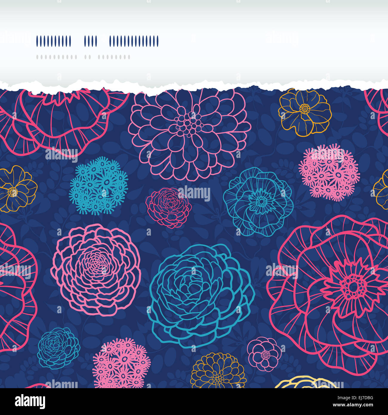 Glowing night flowers horizontal torn seamless pattern background Stock ...