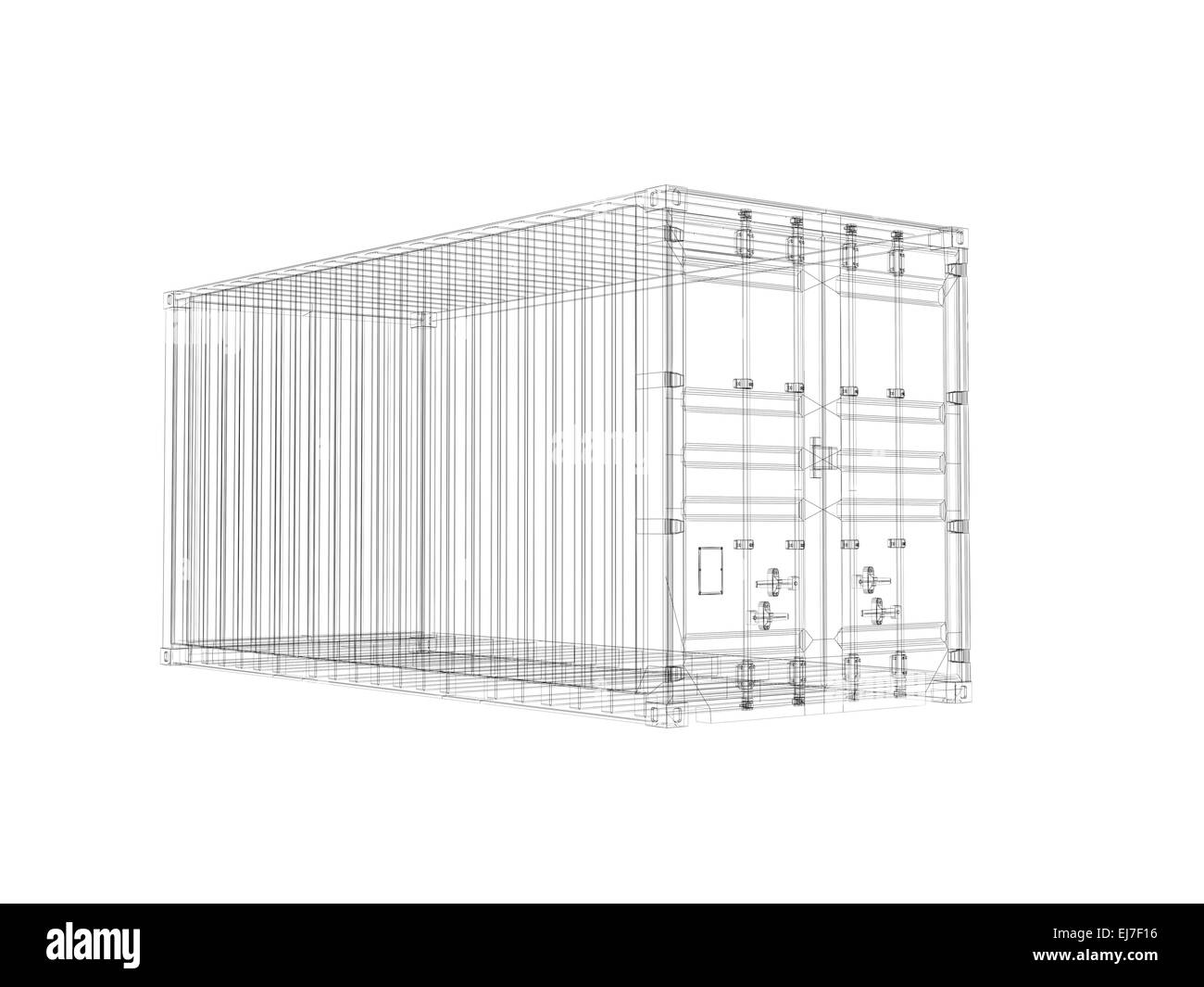 Cargo container, digital wireframe view isolated on white background, 3d illustration Stock Photo