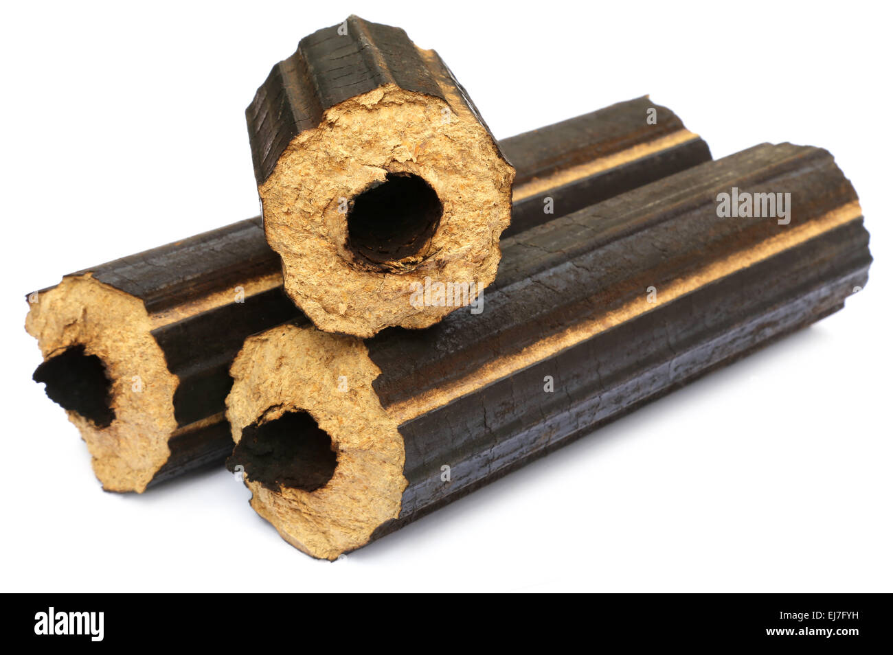 Cheap bio fuel for household burner over white background Stock Photo