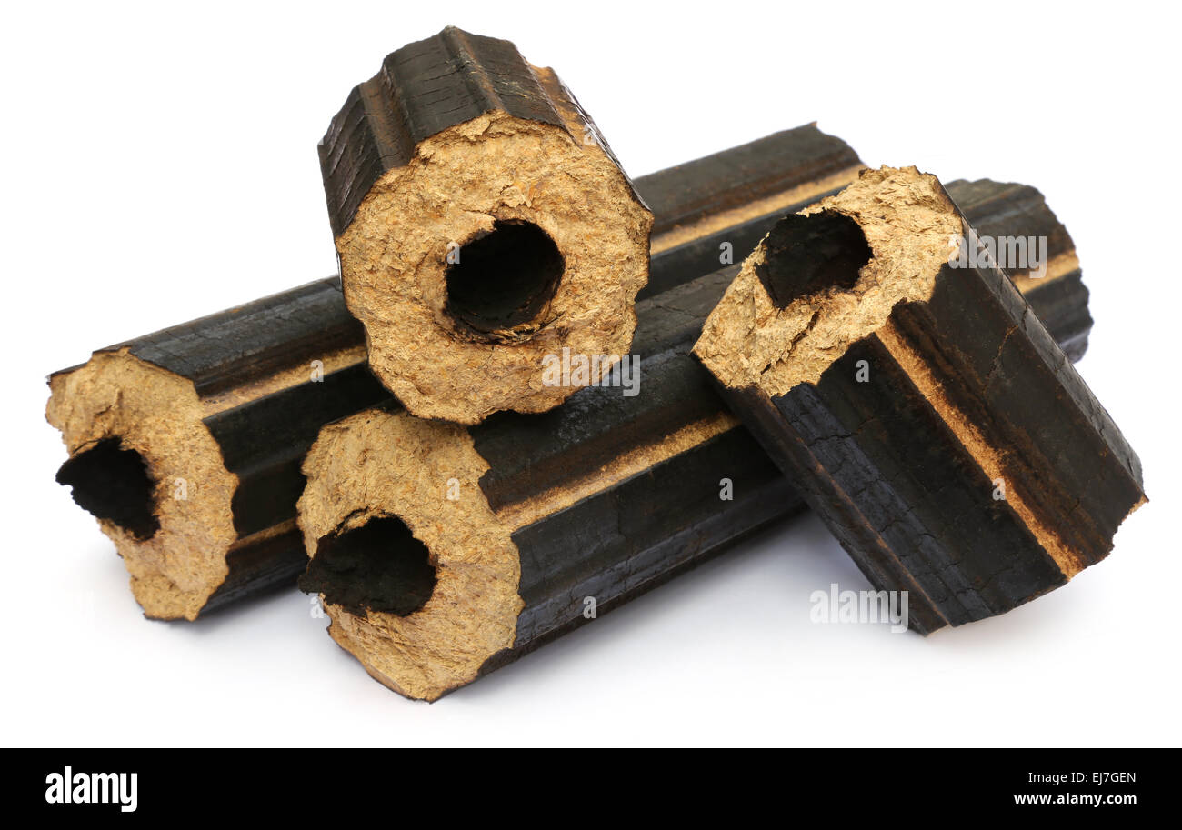 Cheap bio fuel for household burner over white background Stock Photo