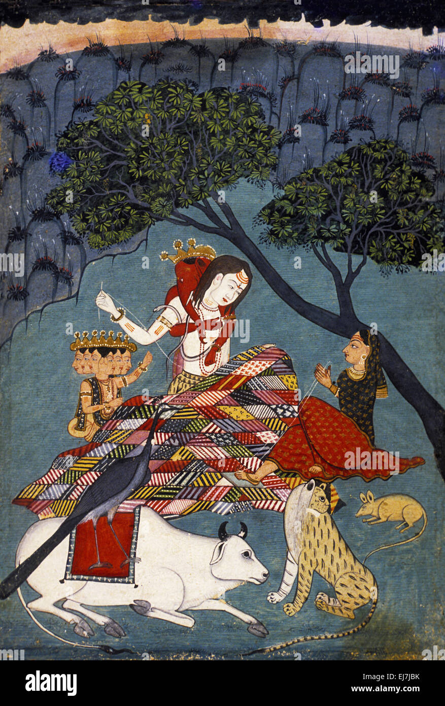 Shiva and his family. Mandi, circa 18th. Century A.D., India Stock Photo