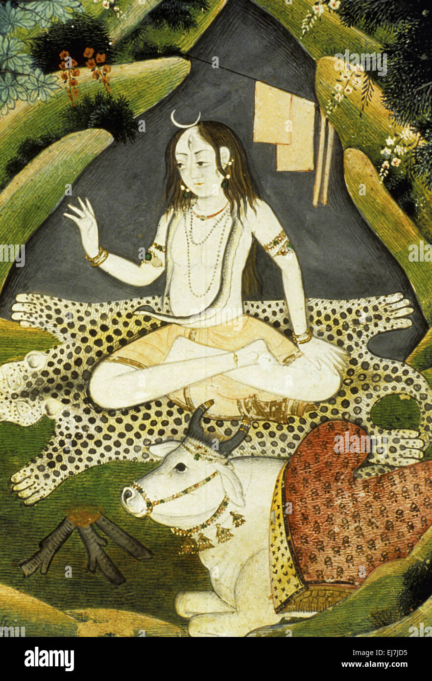 Shiva and his Nandi. Mandi, circa 18th. Century A.D., India Stock Photo