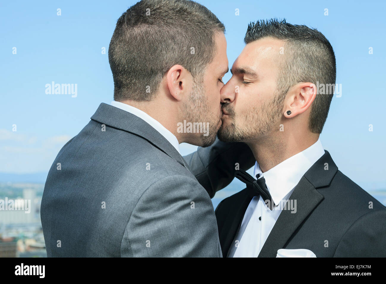 loving gay male couple on their wedding day. Stock Photo