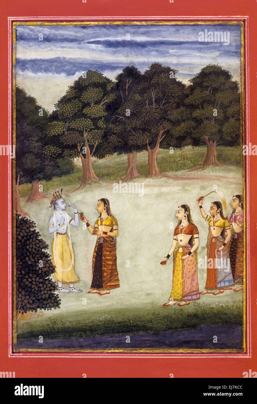 Painted Bikaner Window Depicting Krishna - 19thC Painted Bikaner Window Depicting Krishna - 19thC